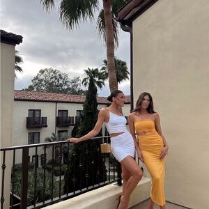 Strapless Cutout Midi Dress in Mustard Yellow